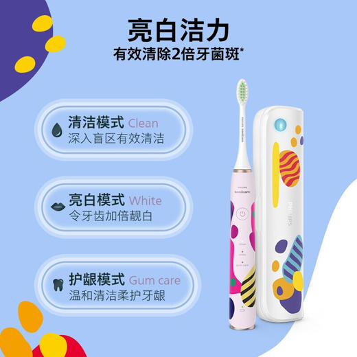 【6F】飞利浦电动牙刷成人亮白杀菌 带3支刷头+紫外线杀菌牙刷盒Lydie Bossuet—Dior合作设计师款HX2462/02鸢尾蓝 商品图3