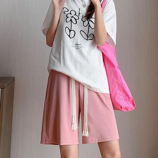 冰丝短裤女夏季薄款高腰宽松显瘦阔腿五分裤慵懒抽绳休闲运动裤子 商品图0