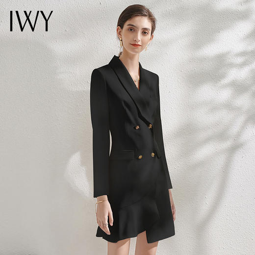 IWY/黑色职业西装连衣裙时尚办公室职场工作服主持人名媛气质修身 Q10359 商品图4