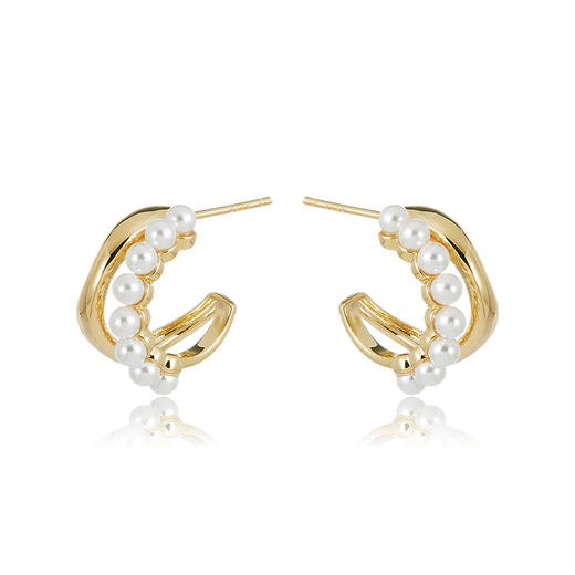 Oflye潮流饰品 s925银针小众金属质感耳钉+双层叠戴爱心项链仿珍珠小众设计时尚简约百搭配套组合装 商品图7