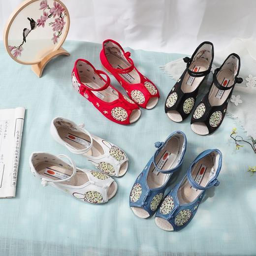 夏牛筋厚底小坡跟民族风韵绣花凉鞋  TH-412-刺猬 商品图2