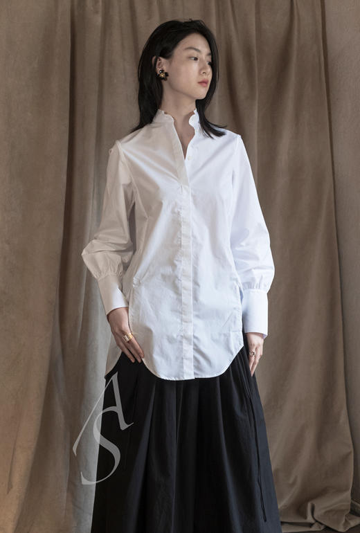 Mark Kenly Domino Tan   白色SHANNON棉质立领长袖衬衫 商品图1