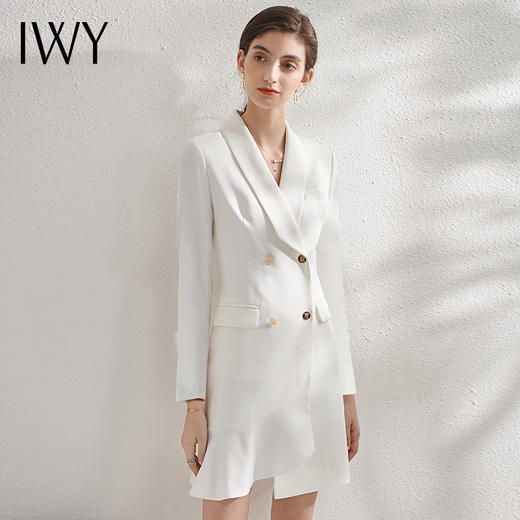 IWY/白色职业西装连衣裙时尚办公室职场工作服主持人名媛气质修身 Q10359 商品图1