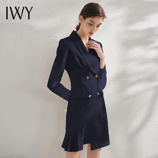 IWY/藏青色职业西装连衣裙时尚办公室职场工作服主持人名媛气质修身 Q10359 商品图2