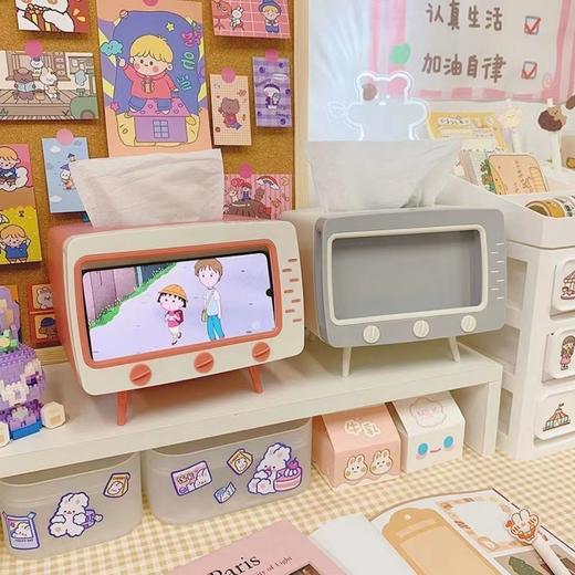 【支架+纸巾盒二合一！】ins创意可爱少女心可爱电视造型手机支架，桌面抽纸盒纸巾盒 商品图7
