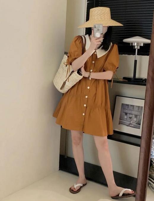 （清仓现货）【社群供T】S56883-桔梗群韩版宽松显瘦气质洋气法式娃娃领泡泡袖聚酯纤维连衣裙2 商品图4