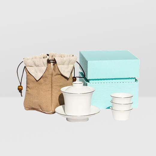 苏茶丨白瓷茶具套组旅行套装一盖碗三茶杯 商品图0