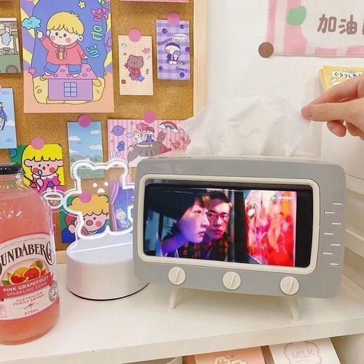【支架+纸巾盒二合一！】ins创意可爱少女心可爱电视造型手机支架，桌面抽纸盒纸巾盒 商品图1