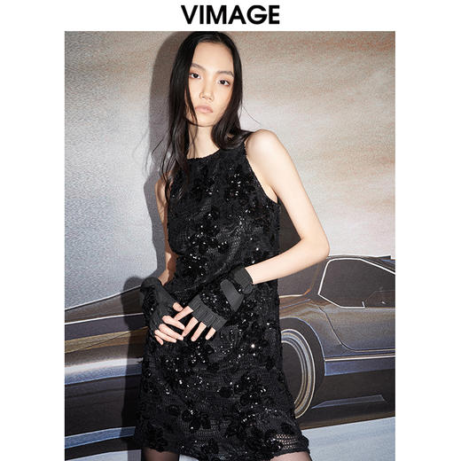 VIMAGE纬漫纪秋季新款优雅刺绣亮片礼服女宴会连衣裙礼服V1877401 商品图1