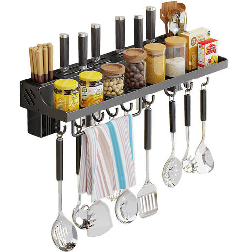 太空铝刀架免打孔厨房家用插刀筷子筒多功能收纳置物架壁挂锅盖架 商品图9