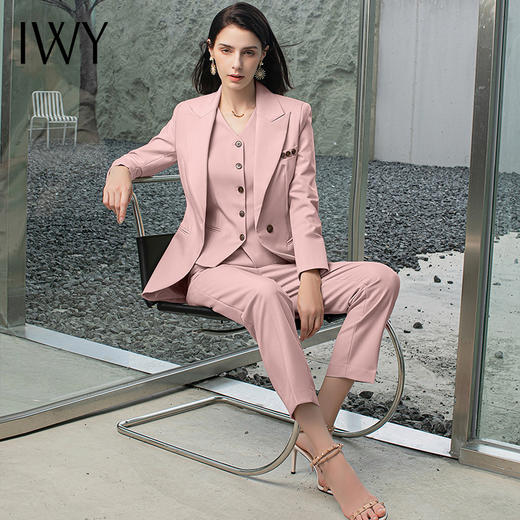 IWY/浅粉色西装三件套西装西裤马甲都市时尚商务职业套装CPM1486-P 商品图2