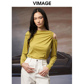 VIMAGE纬漫纪秋季新款设计感小众显瘦套头小上衣女V1813405