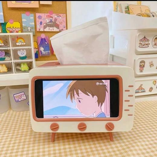 【支架+纸巾盒二合一！】ins创意可爱少女心可爱电视造型手机支架，桌面抽纸盒纸巾盒 商品图2