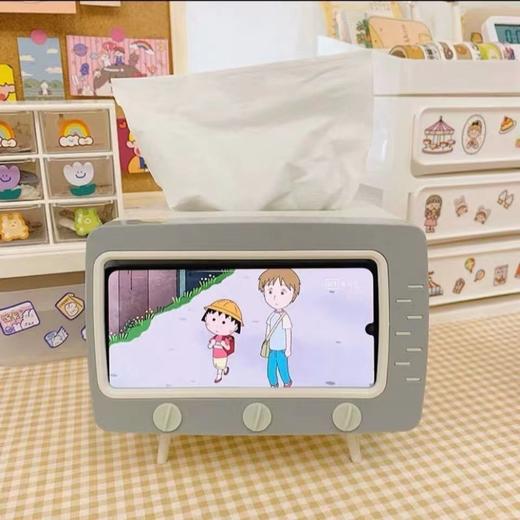 【支架+纸巾盒二合一！】ins创意可爱少女心可爱电视造型手机支架，桌面抽纸盒纸巾盒 商品图4