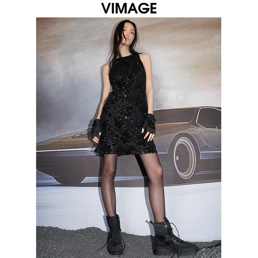 VIMAGE纬漫纪秋季新款优雅刺绣亮片礼服女宴会连衣裙礼服V1877401 商品图0
