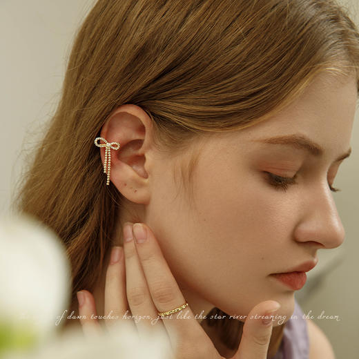 Oflye潮流饰品 蝴蝶结锆石耳骨夹设计感甜美无痛耳夹适合无耳洞耳环 商品图2