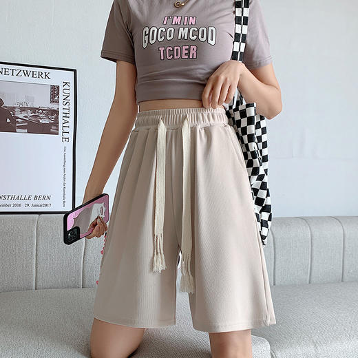 冰丝短裤女夏季薄款高腰宽松显瘦阔腿五分裤慵懒抽绳休闲运动裤子 商品图2