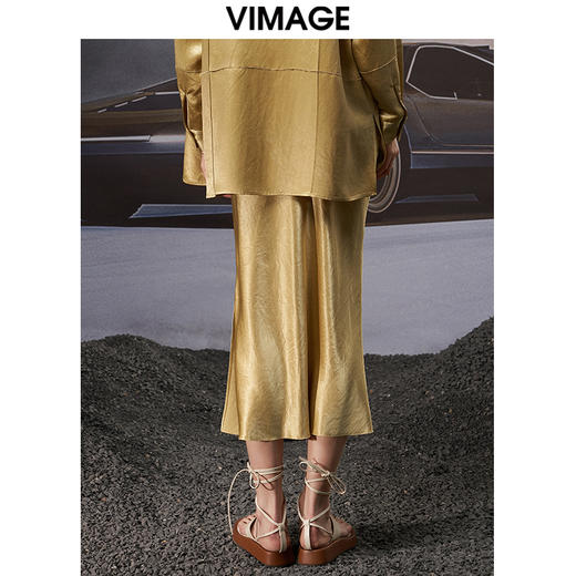 VIMAGE纬漫纪秋季新款个性洋气开叉复古半身裙女裙V1806428 商品图4