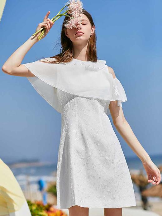 OLrain法式高级穿搭短袖连衣裙女夏季2022露肩显瘦娃娃领裙子 商品图3