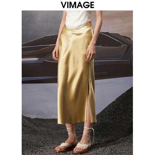 VIMAGE纬漫纪秋季新款个性洋气开叉复古半身裙女裙V1806428 商品图2