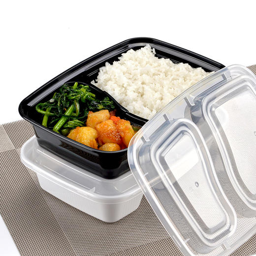 喇叭花一次性餐盒美式饭盒双格外卖便当盒方形打包盒汤碗加厚50套 商品图2