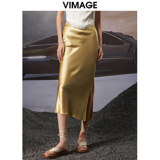 VIMAGE纬漫纪秋季新款个性洋气开叉复古半身裙女裙V1806428 商品图0