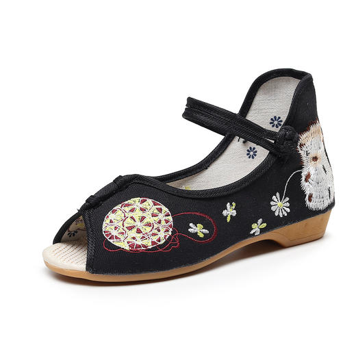 夏牛筋厚底小坡跟民族风韵绣花凉鞋  TH-412-刺猬 商品图3