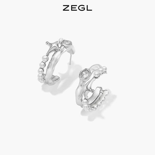 ZEGL液态四芒星人造珍珠耳环女2022年新款潮夏日耳钉925银针耳饰 商品图1