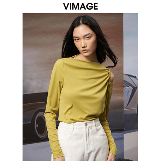 VIMAGE纬漫纪秋季新款设计感小众显瘦套头小上衣女V1813405 商品图3