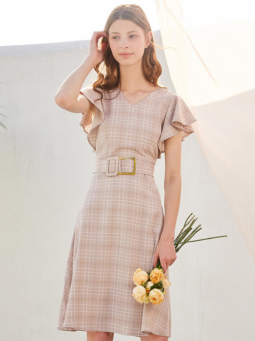 OLrain法式高级穿搭格子连衣裙女夏季2022新款收腰显瘦气质V领裙9XLB15819 商品图0