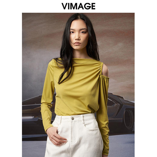VIMAGE纬漫纪秋季新款设计感小众显瘦套头小上衣女V1813405 商品图4