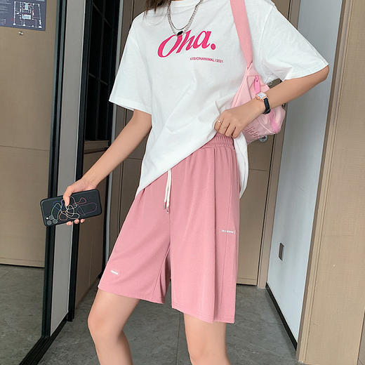 冰丝短裤女夏季薄款显瘦宽松高腰直筒中裤休闲阔腿裤运动五分裤子 商品图0