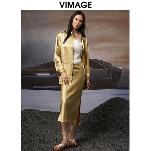 VIMAGE纬漫纪秋季新款个性洋气开叉复古半身裙女裙V1806428 商品图1