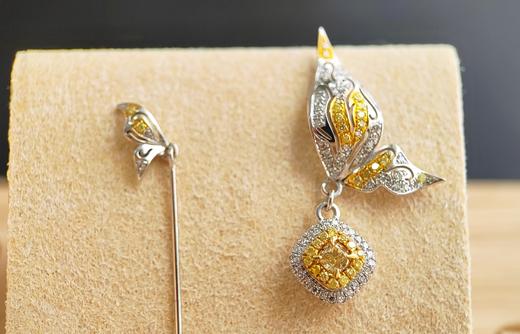 蝴蝶翩翩不对称造型黄钻耳环 商品图1