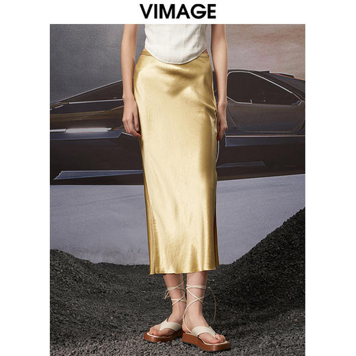 VIMAGE纬漫纪秋季新款个性洋气开叉复古半身裙女裙V1806428 商品图5