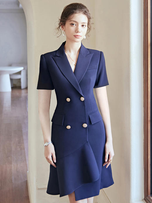 艾尚臣职业连衣裙女高端职场通勤气质工作服正装裙子短袖西装裙夏 商品图0