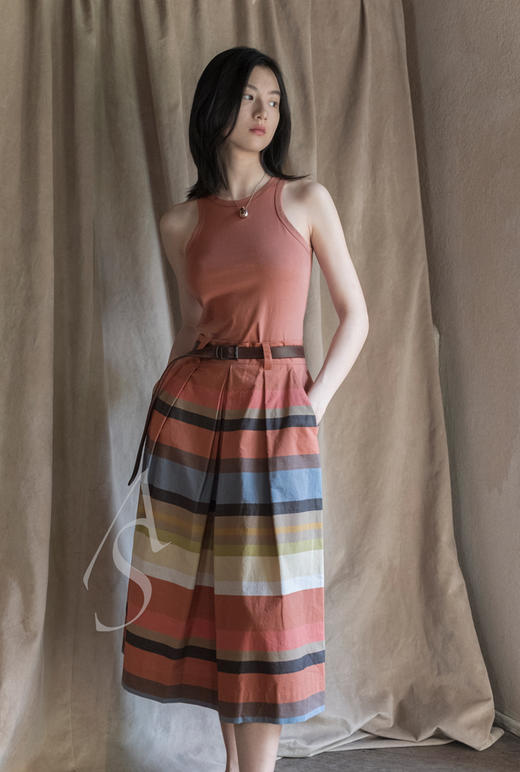 Margaret Howell  彩色条纹棉质垂褶半裙 商品图3