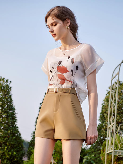 OLrain法式高级穿搭印花雪纺衫女夏季2022新款气质欧根纱白色上衣06XS85053 商品图5