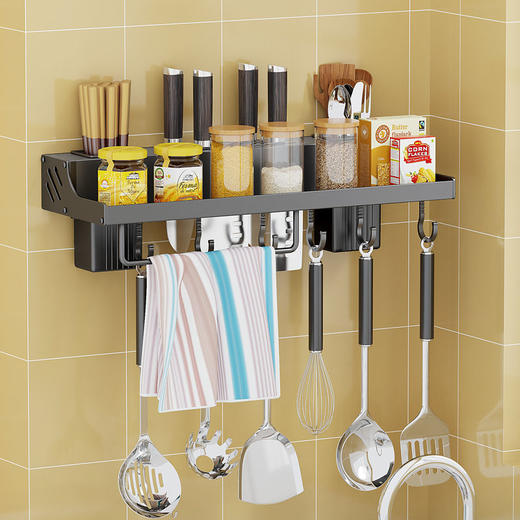 太空铝刀架免打孔厨房家用插刀筷子筒多功能收纳置物架壁挂锅盖架 商品图7