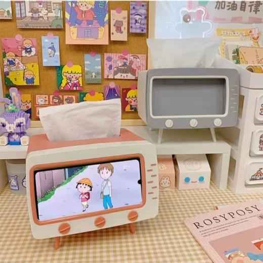 【支架+纸巾盒二合一！】ins创意可爱少女心可爱电视造型手机支架，桌面抽纸盒纸巾盒 商品图3