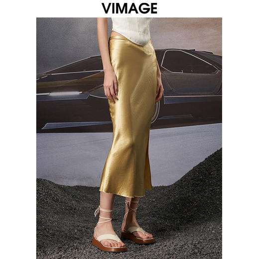 VIMAGE纬漫纪秋季新款个性洋气开叉复古半身裙女裙V1806428 商品图3