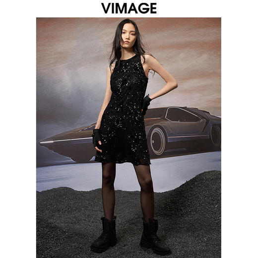 VIMAGE纬漫纪秋季新款优雅刺绣亮片礼服女宴会连衣裙礼服V1877401 商品图5