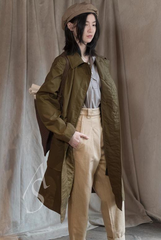 MHL 亚麻色/靛蓝色单褶棉质直筒裤 商品图1