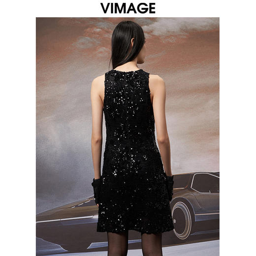 VIMAGE纬漫纪秋季新款优雅刺绣亮片礼服女宴会连衣裙礼服V1877401 商品图4