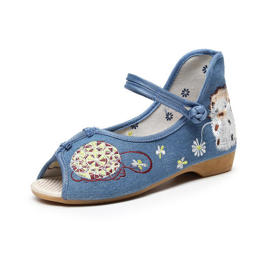 夏牛筋厚底小坡跟民族风韵绣花凉鞋  TH-412-刺猬 商品图4