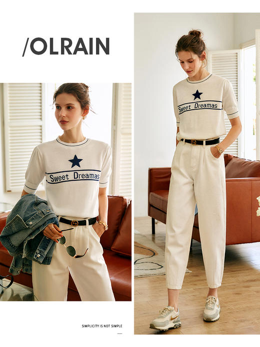欧芮儿OLrain法式白色牛仔裤女夏季2022年新款直筒阔腿老爹裤子 商品图1