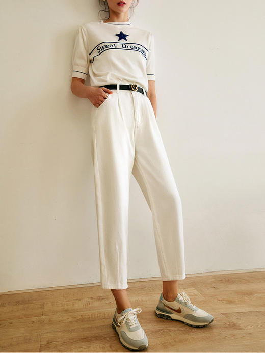 欧芮儿OLrain法式白色牛仔裤女夏季2022年新款直筒阔腿老爹裤子 商品图0