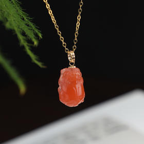 带证书18K金镶嵌南红玛瑙貔貅吊坠 文艺复古风天然玉石挂坠项链女  JXP10022