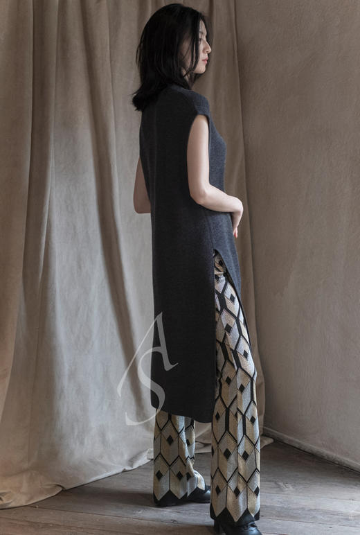 Paco Rabanne  黑色菱形纹侧系带针织直筒裤 商品图4