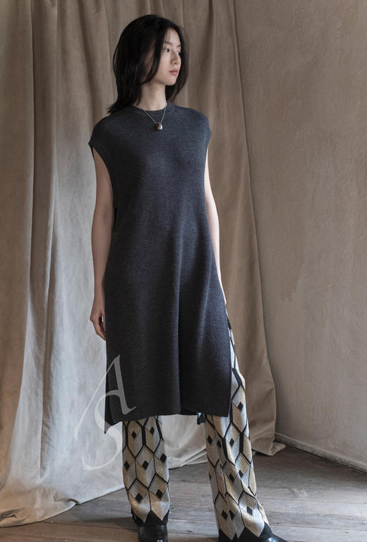 Paco Rabanne  黑色菱形纹侧系带针织直筒裤 商品图3